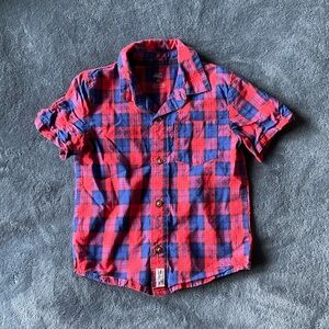 Vibrant Red and Blue Kids Plaid Shirt